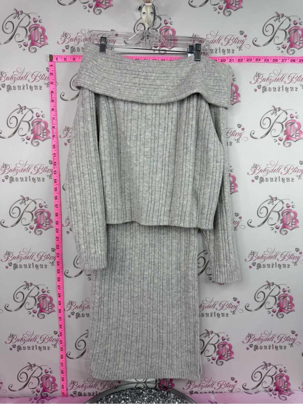 wild fable SET 2 piece grey Ribbed Maxi Skirt Two-Piece Set top off shoulder